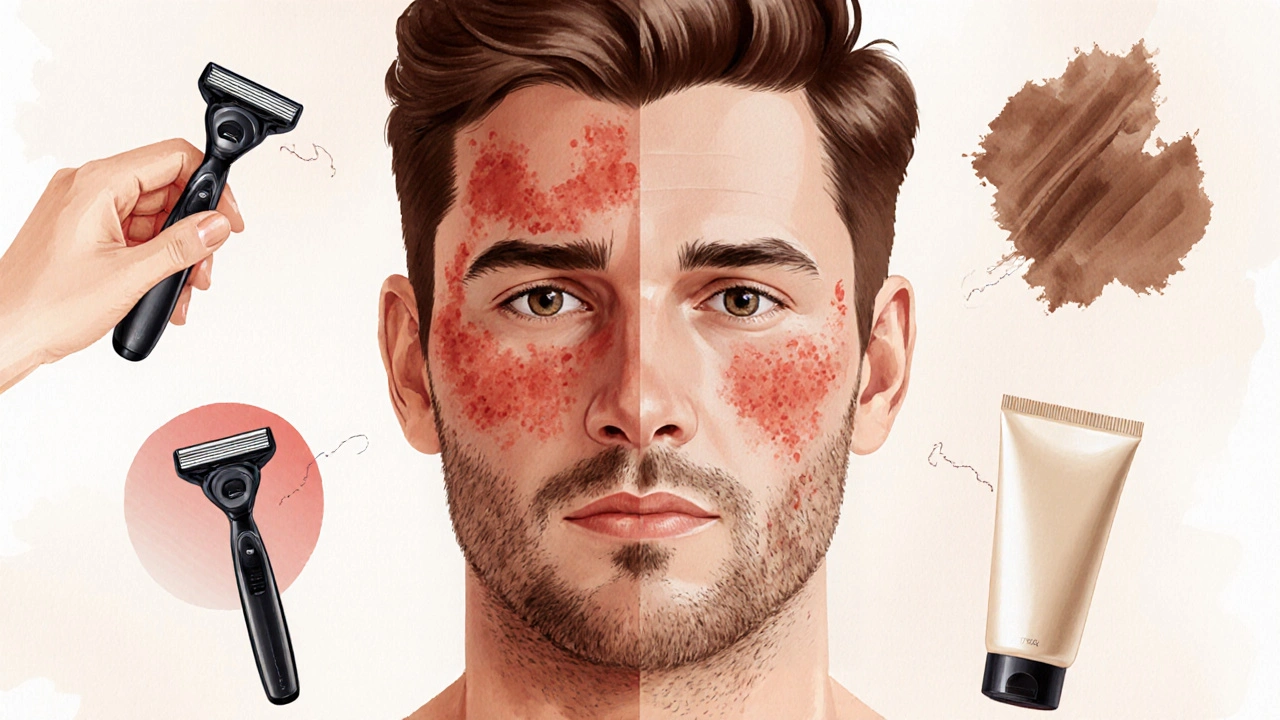 Tři typy pokožky s různými účinky holení: citlivá, normální a hustá s příslušnými produkty.