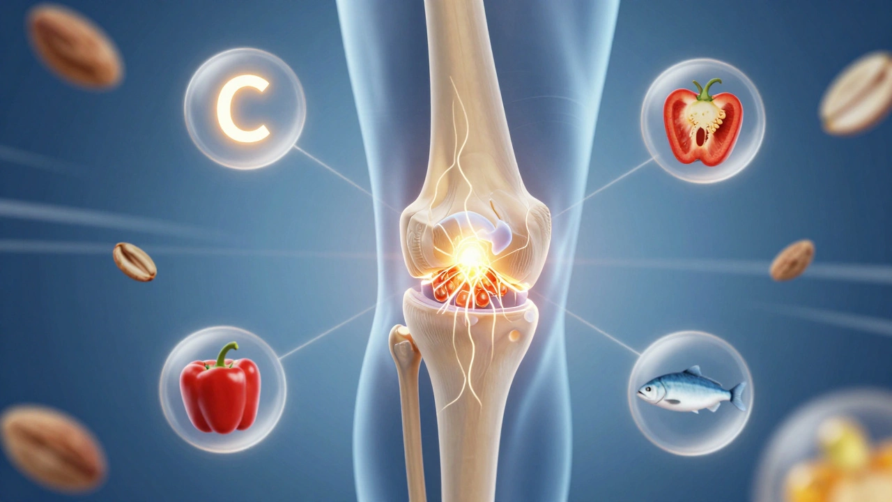 Ilustrace kolagenu obnovujícího kloubní chrupavku s vitamíny a minerály