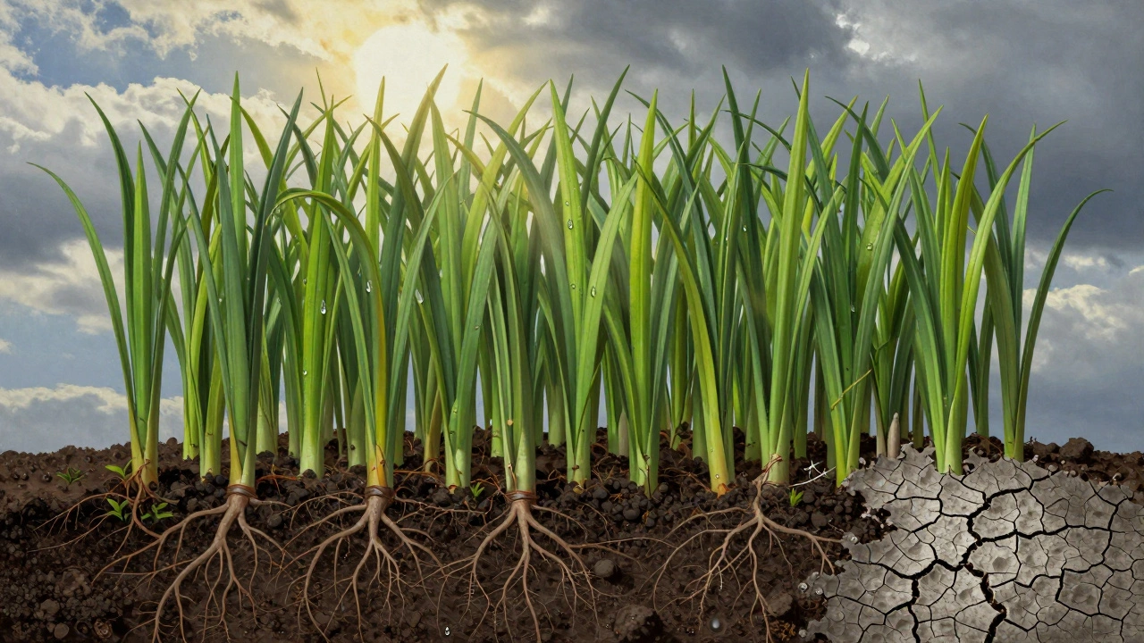 Vlasová pokožka jako živá zahrada: zdravé vlasy jako rostliny růstoucí z bohaté půdy, proti suché a poškozené části.