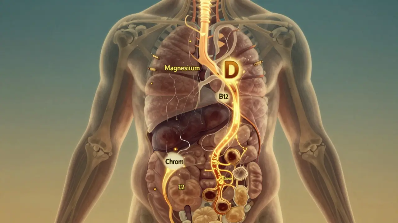 Vnitřní tělo s proudy vitamínů, které pomáhají spalovat břišní tuk.