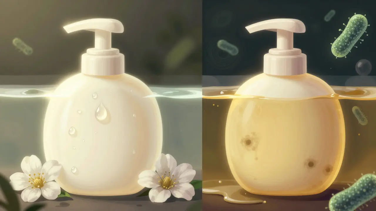 Dvě strany stejného tělového mléka: čerstvé na levé, rozložené a plísňové na pravé straně.