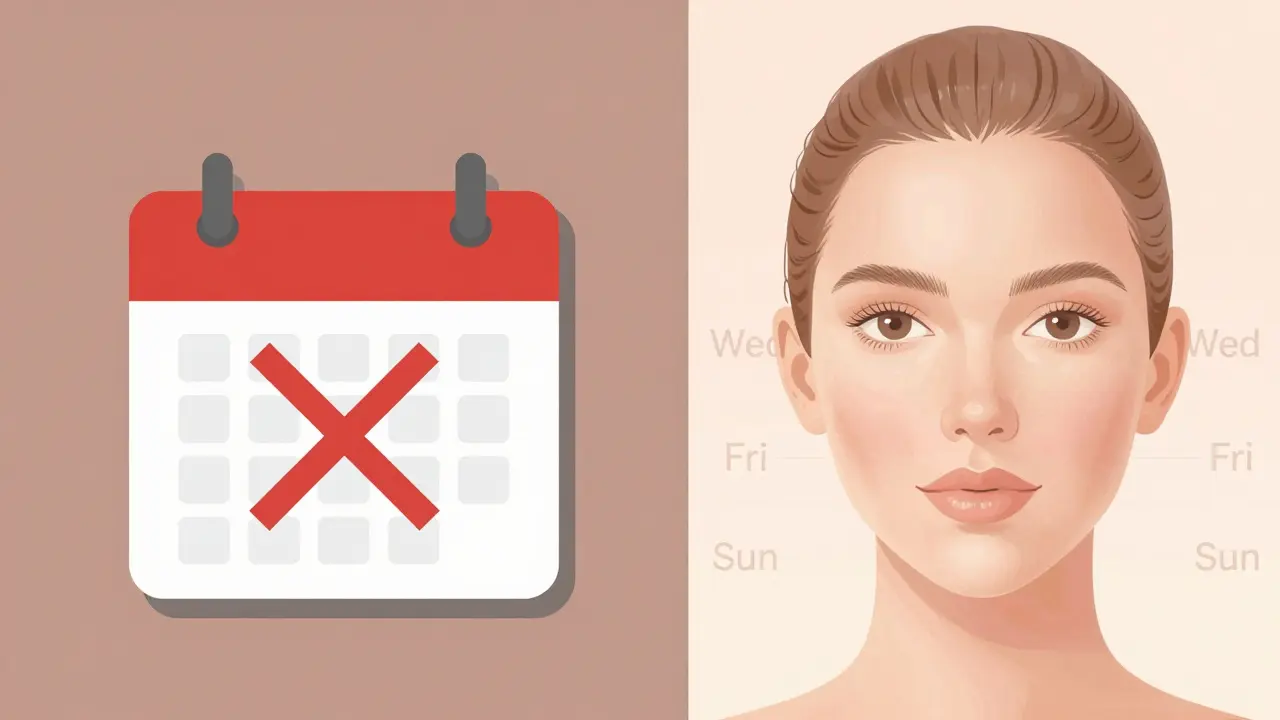 Porovnání podrážděné pokožky a hladké pokožky s týdenním plánem aplikace retinolu.