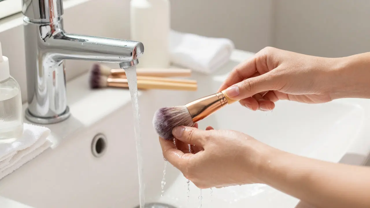 Umývání make-up štětců ve správné poloze