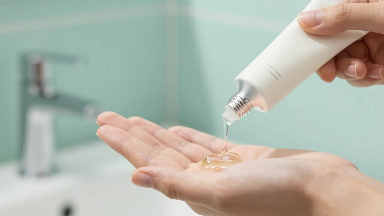 Detail průhledného gelu s aloe vera pro zklidnění pokožky po holení.