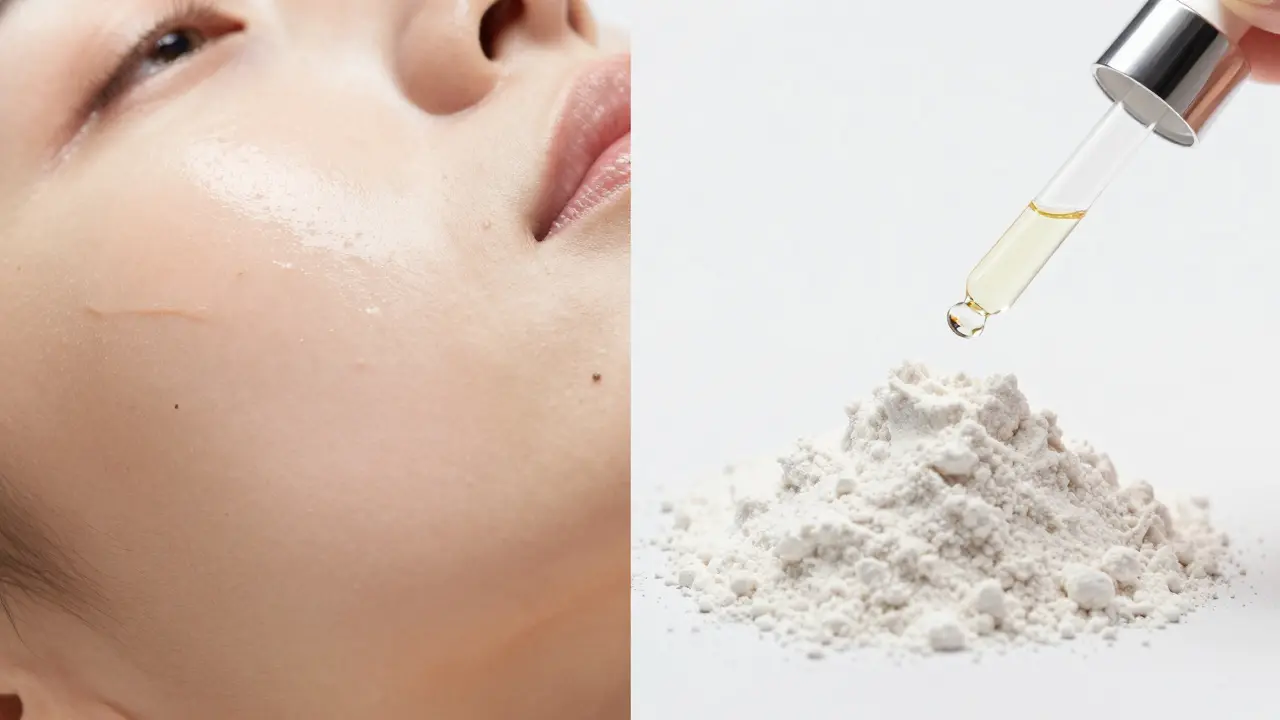 Kombinace kolagenového prášku a séra s vitamínem C pro komplexní péči o pleť.