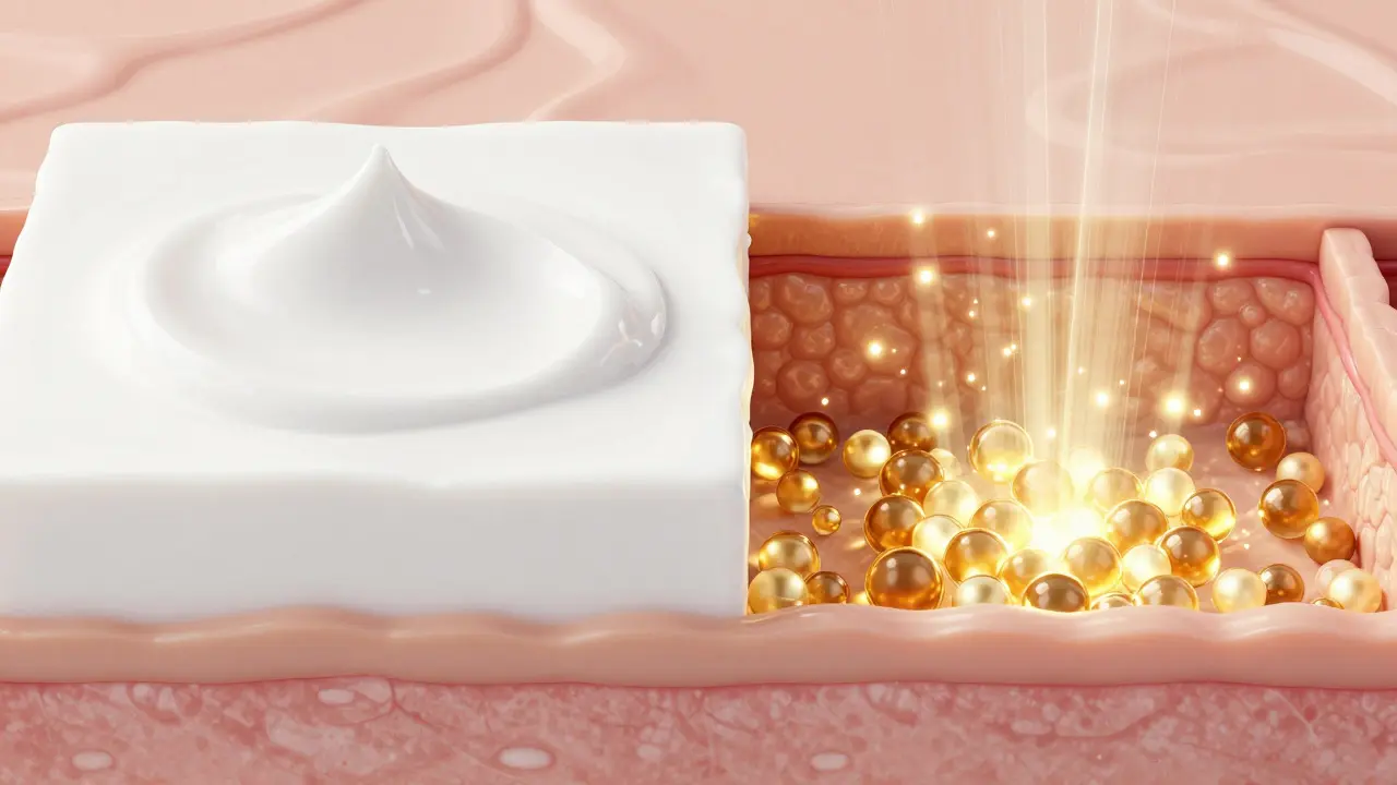 Konceptuální srovnání povrchové hydratace a hlubokého pronikání aktivních látek do pleti.