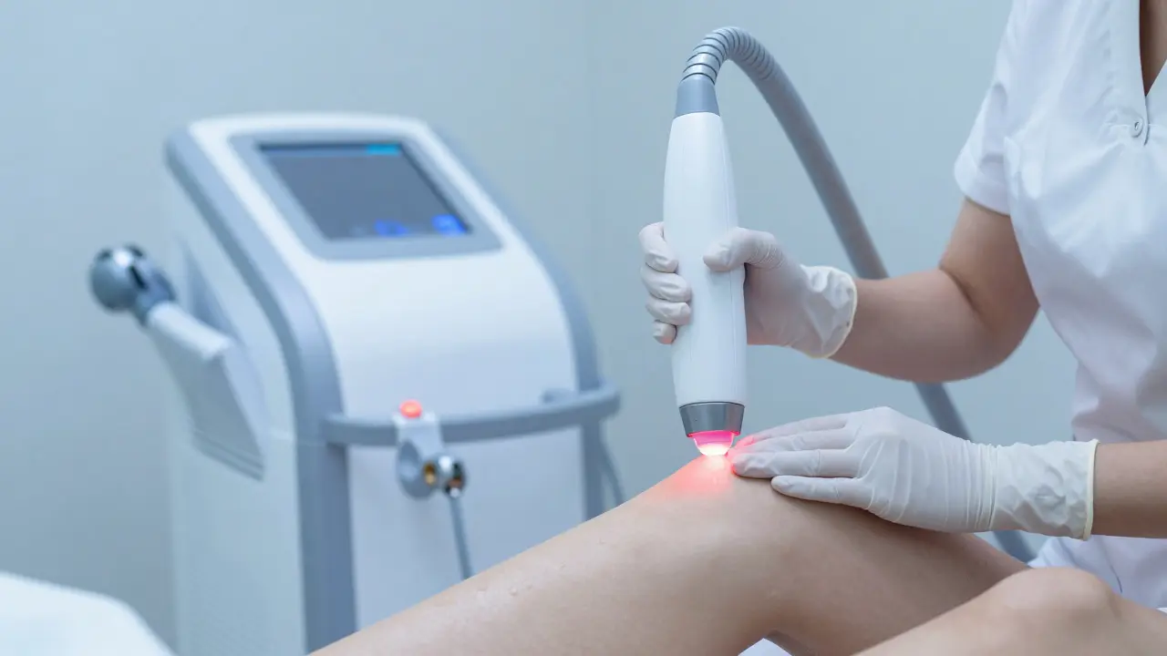Laserová epilace v moderní klinice na noze klientky