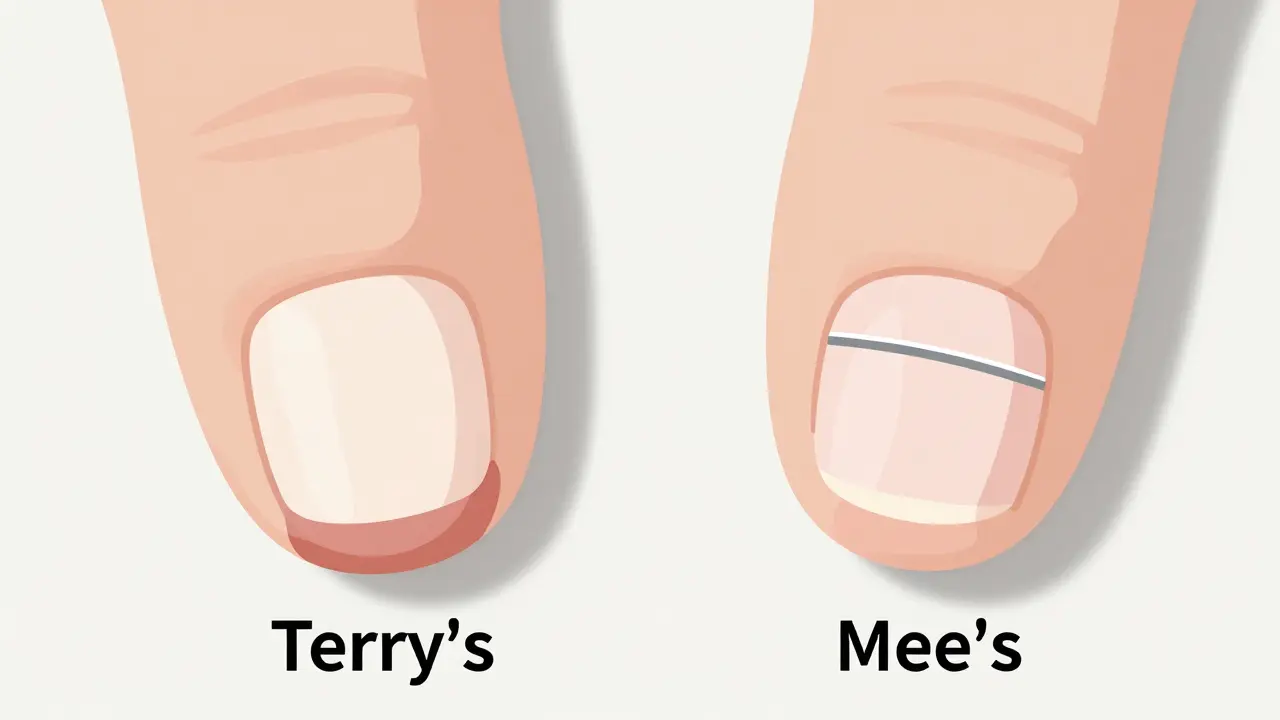 Ilustrace Terryho nehtů a Meeho linií
