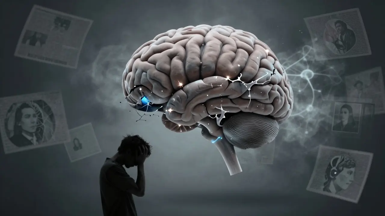 Konceptuální umění mozku s rozpadajícími se neuronovými spojeními