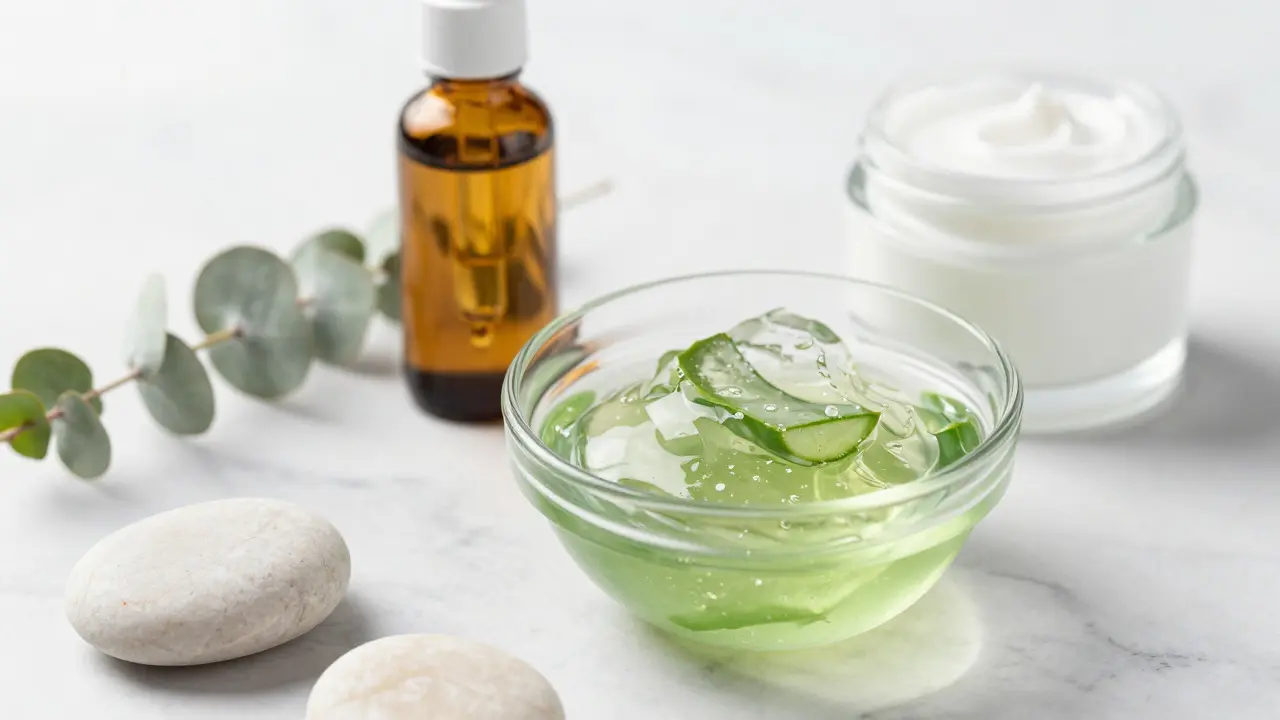 Aloe vera gel a čajovníkový olej na uklidnění pleti
