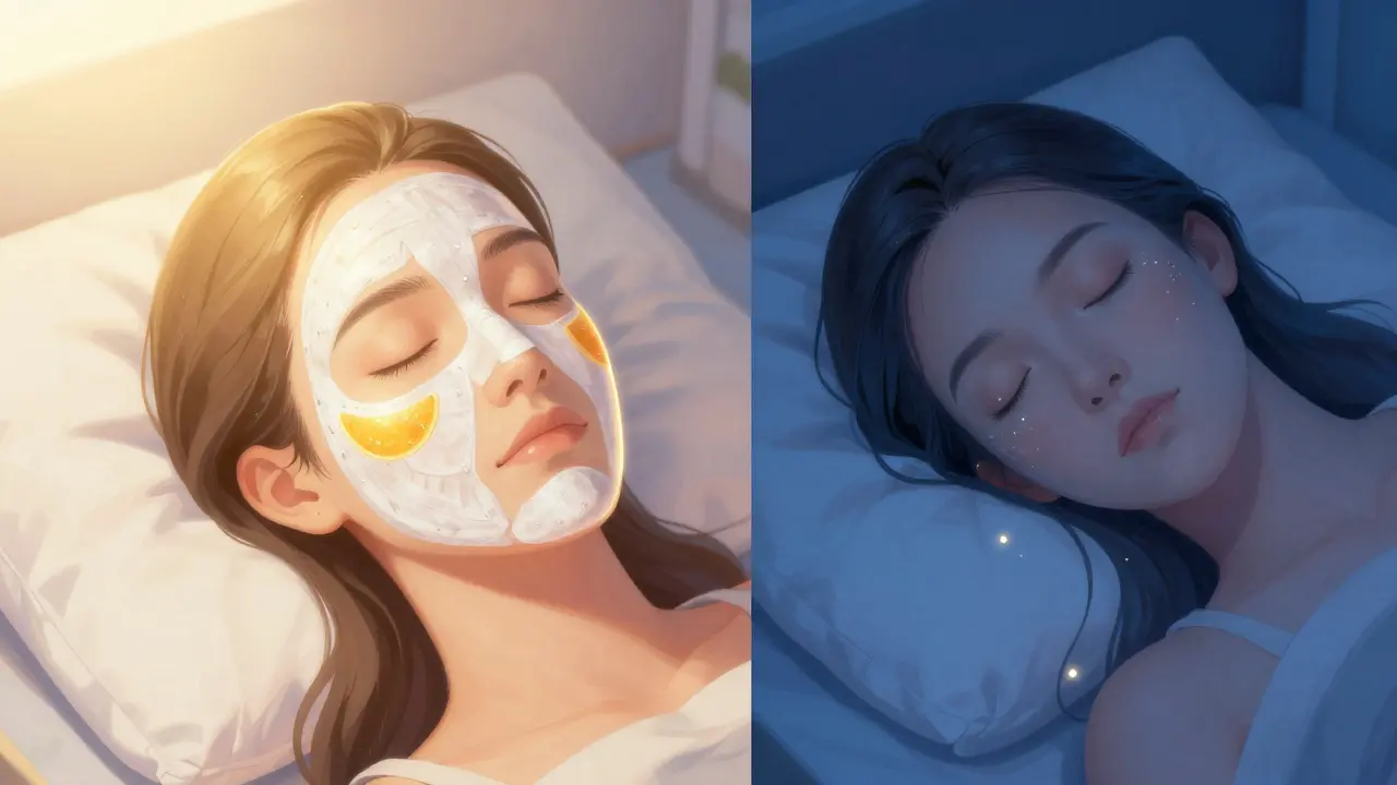 Koncept ranní a večerní péče o pleť s vitamínem C a retinolem