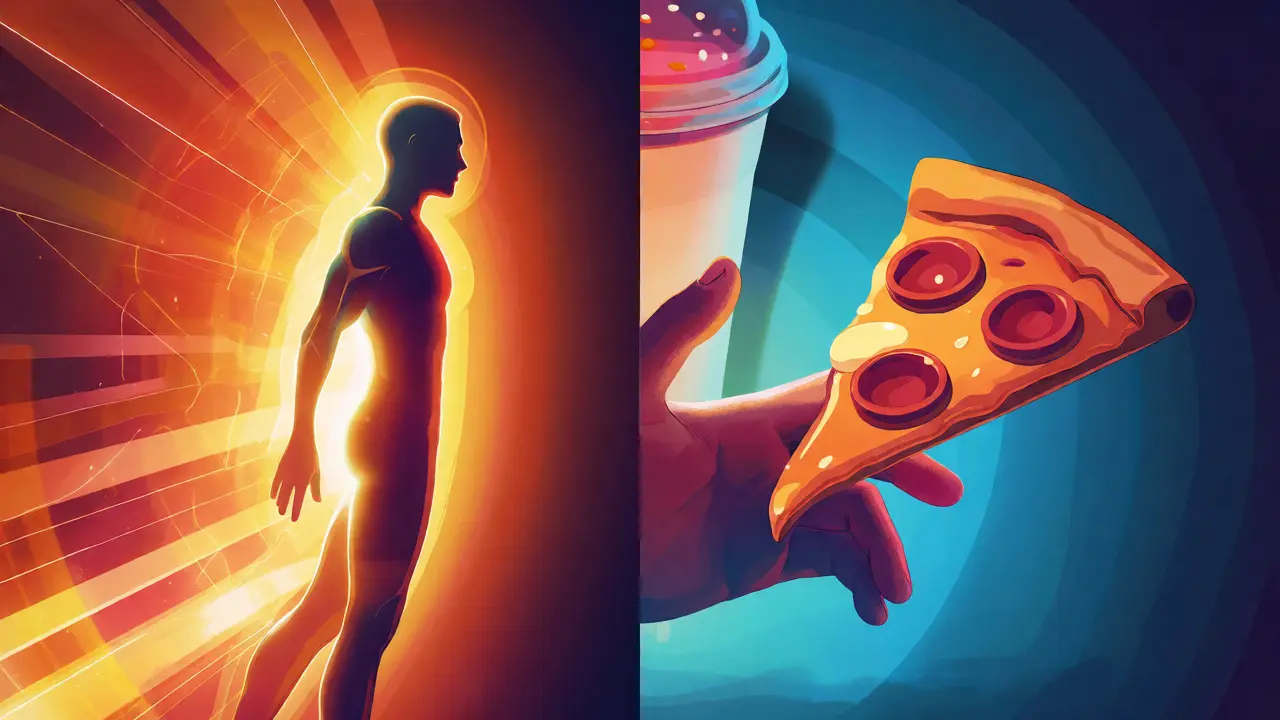 Konceptuální ilustrace energie a lákadla nezdravého jídla