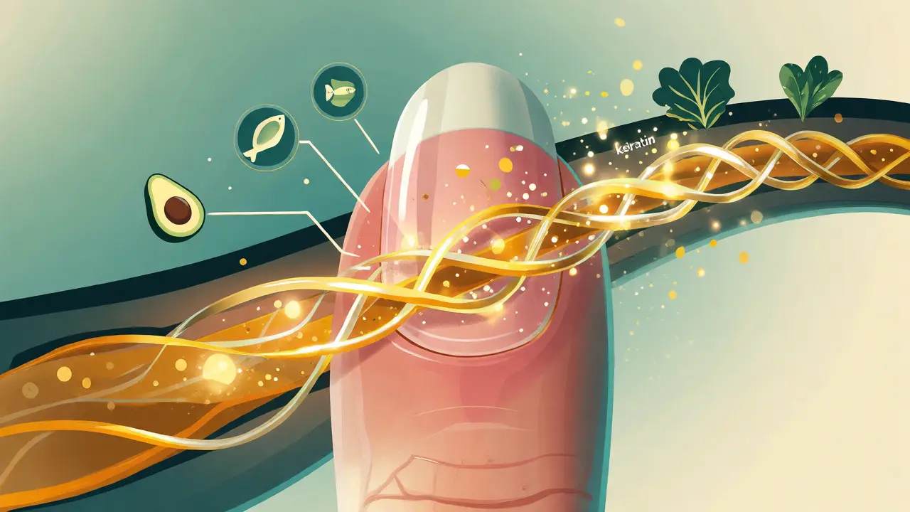Ilustrace posilování struktury nehtu živinami