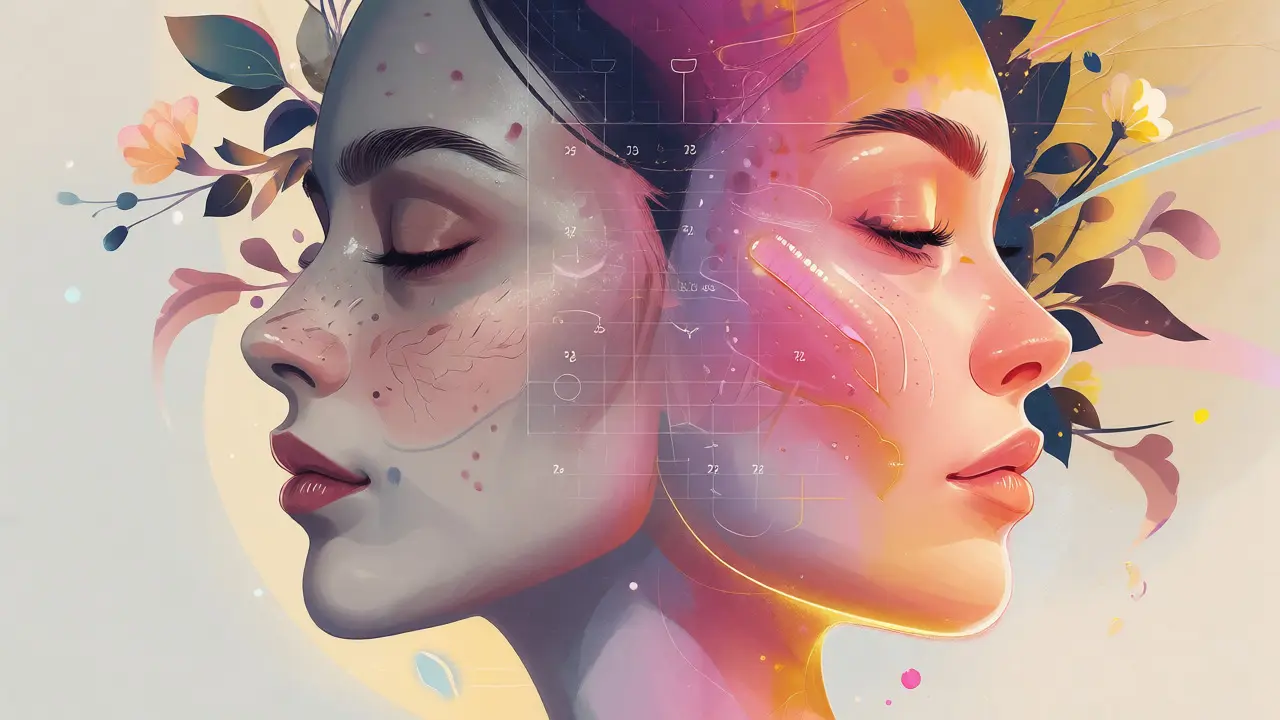 Ilustrace postupného zlepšování kvality pleti s časem